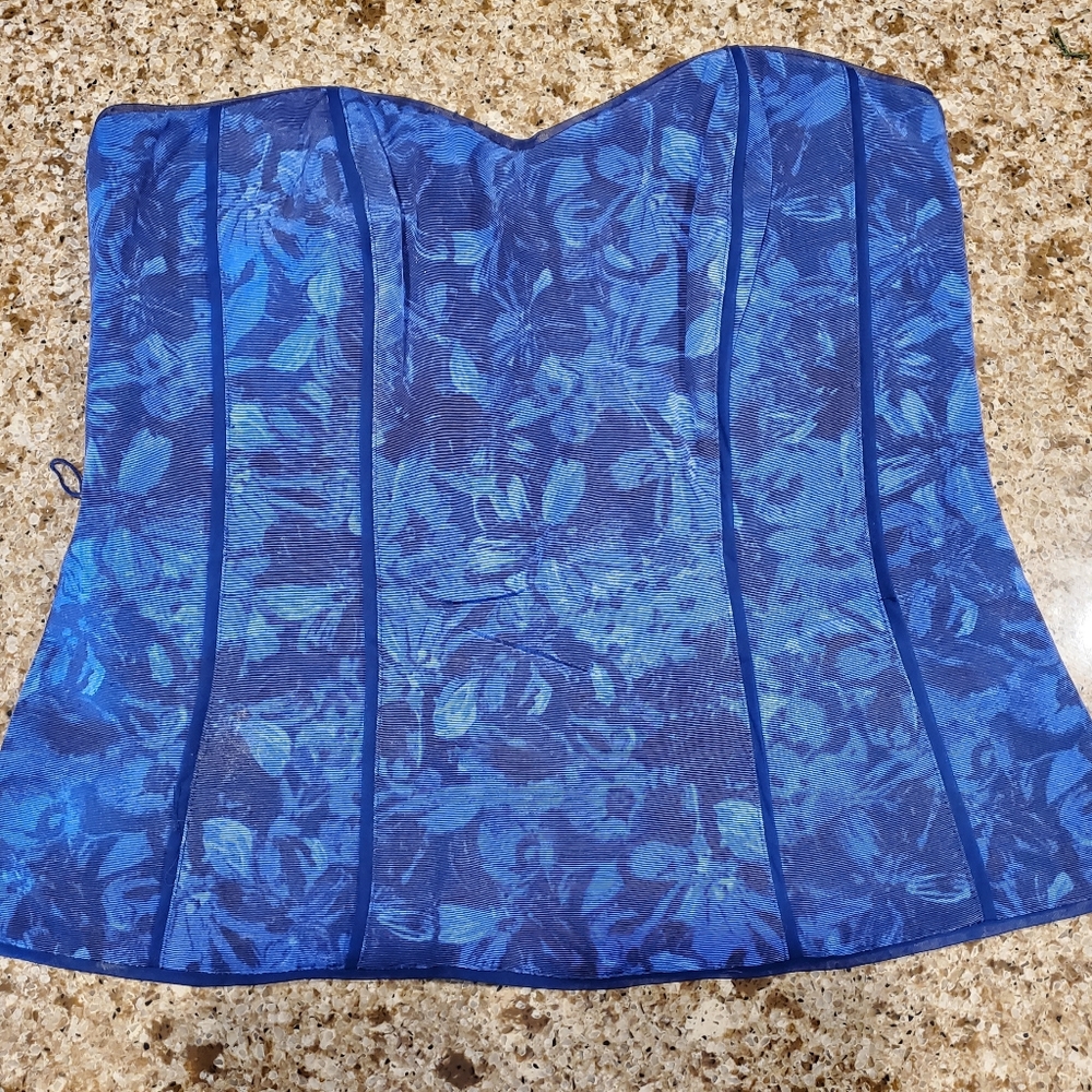 White House Black Market Blue Floral Corset Top
